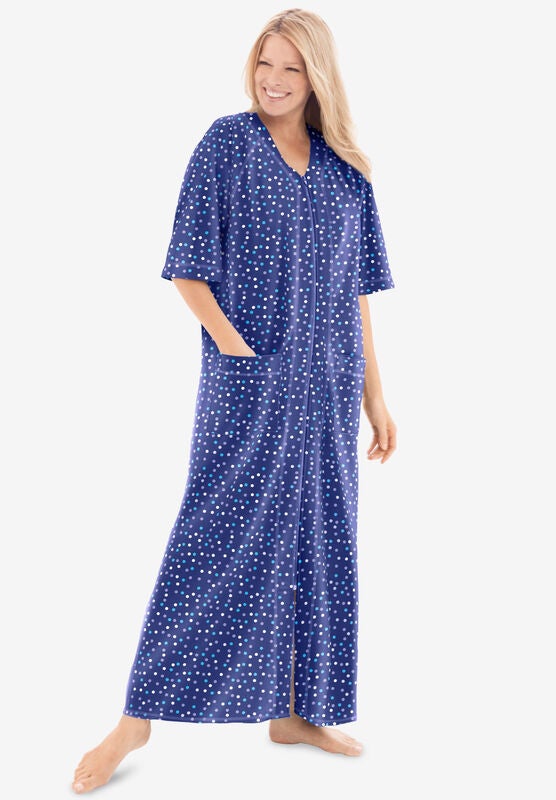 2X Womens Plus Size Short French Terry Zip-Front Robe Dreams /& Co Rosebud Striped Hearts