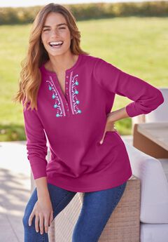 Embroidered Thermal Henley Tee