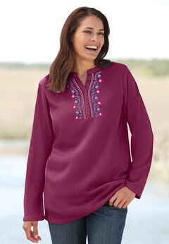 Embroidered Thermal Henley Tee