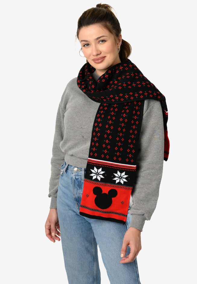 Disney Mickey Mouse 70 inches Knit Scarf Unisex Black & Red Set, , alternate image number 3