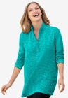 French Terry Quarter-Zip Sweatshirt, AQUAMARINE MARLED, hi-res image number null