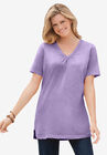 Perfect Short-Sleeve Shirred V-Neck Tunic, SOFT IRIS, hi-res image number null