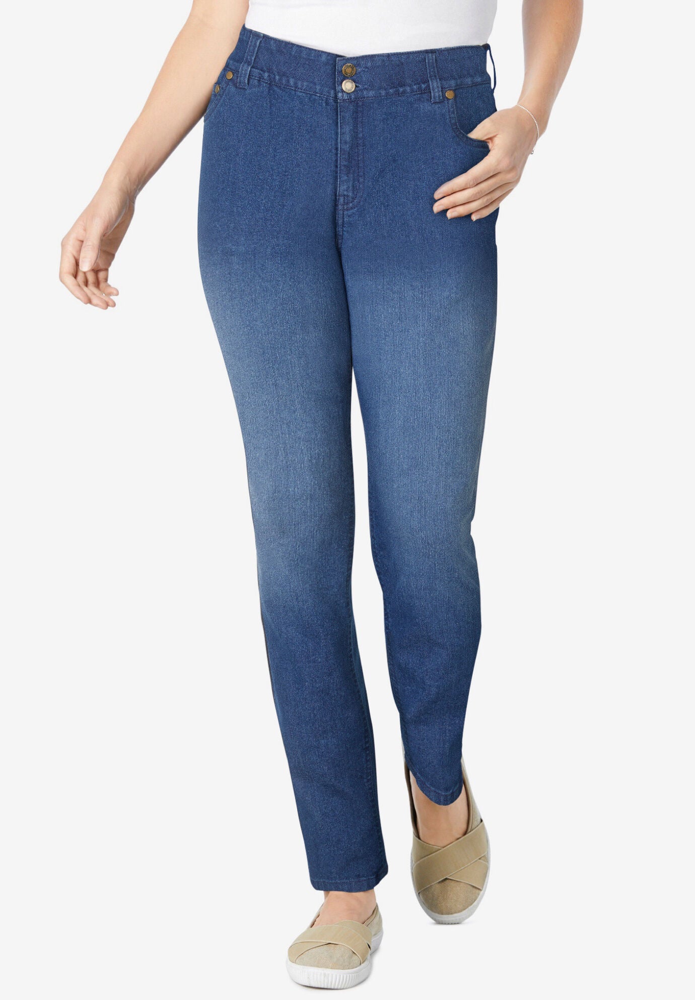 Secret Solutions&trade; Tummy Smoothing Straight-Leg Stretch Denim Jeans, , alternate image number 4