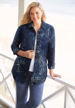 Crinkle Button-Front Shirt