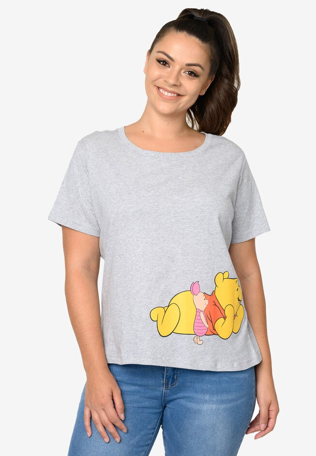Winnie The Pooh & Friends Cropped T-Shirt Piglet Eeyore Tigger, GREY, hi-res image number 0
