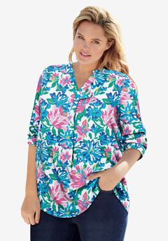 Rayon Three-Quarter Sleeve Effortless Tab-front Blouse