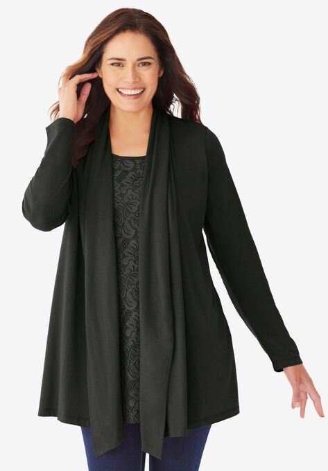 2-Fer Cardigan & Lace Tunic, BLACK, hi-res image number null