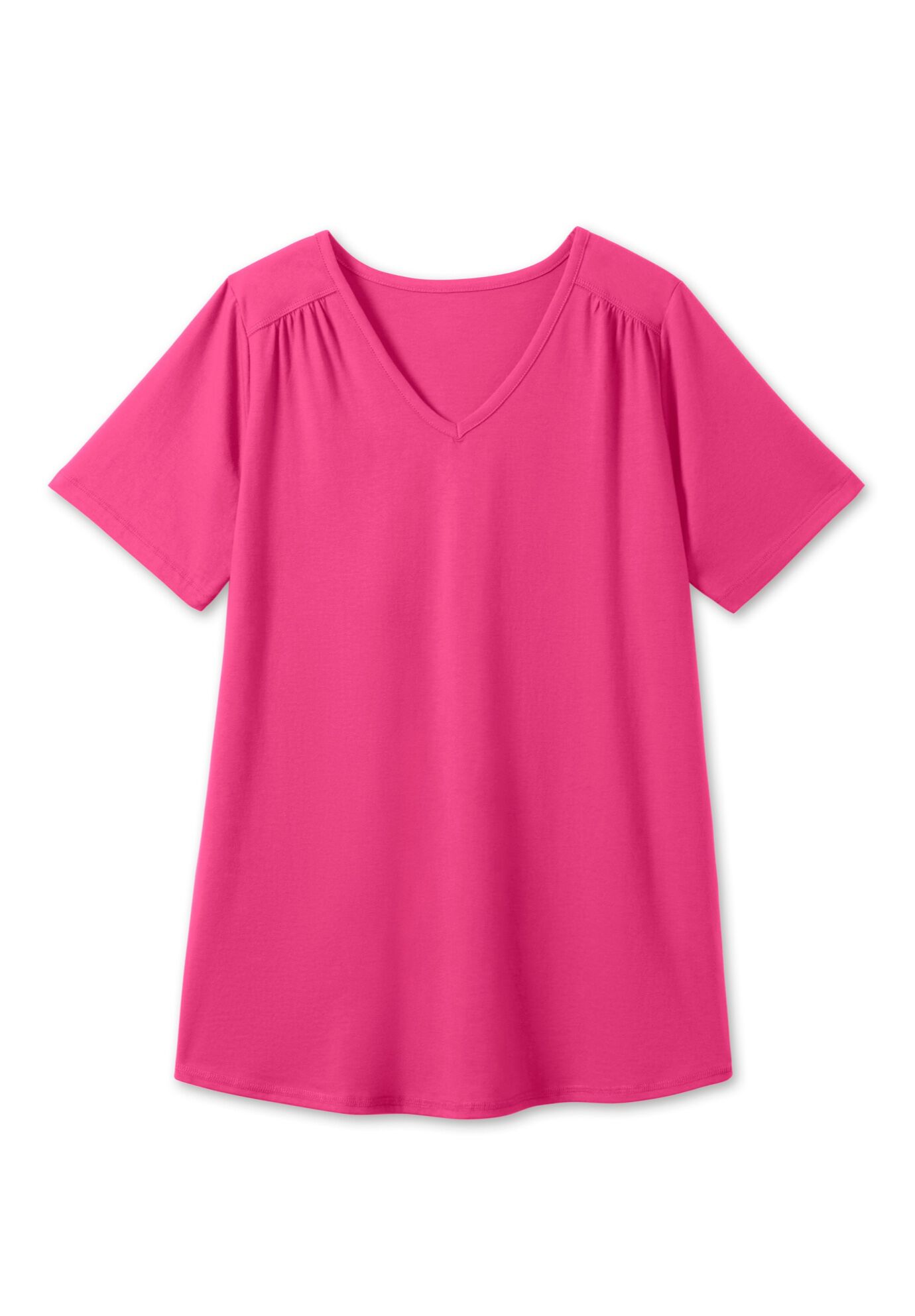 Short-Sleeve V-Neck Shirred Tee, , alternate image number 2