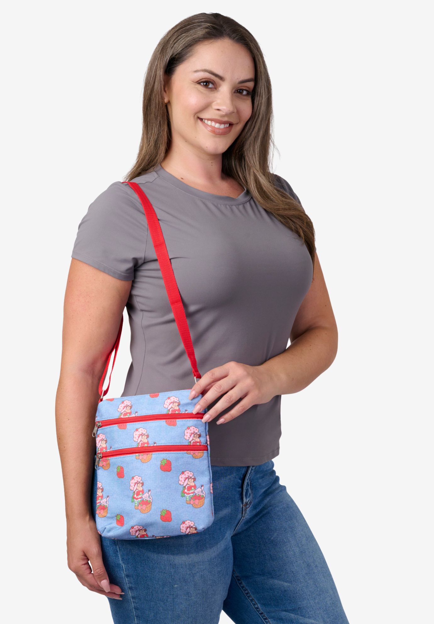 Strawberry Shortcake Retro Denim Crossbody Bag Purse, BLUE, alternate image number 5