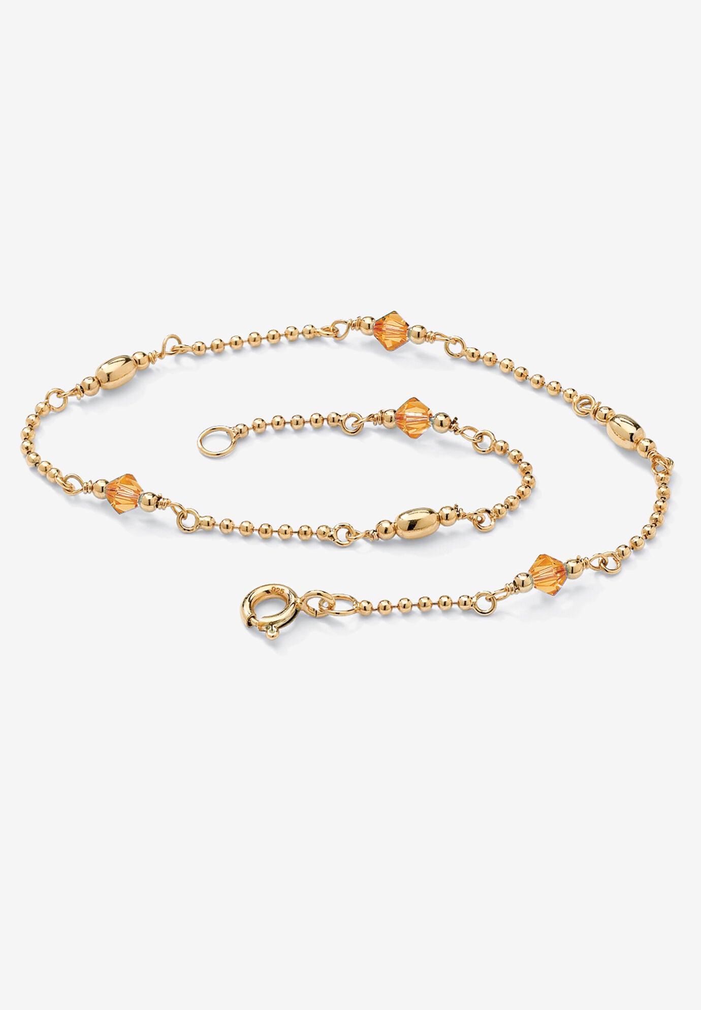 Gold Over Sterling Silver Simulated Birthstone Ankle Bracelet 11 Inches, NOVEMBER, hi-res image number 0