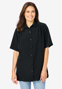 Short-Sleeve Peachskin Button-Front Shirt