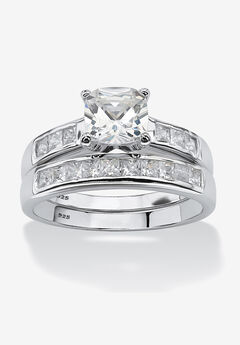 Platinum over Silver Princess Cut Cubic Zirconia Bridal Ring Set