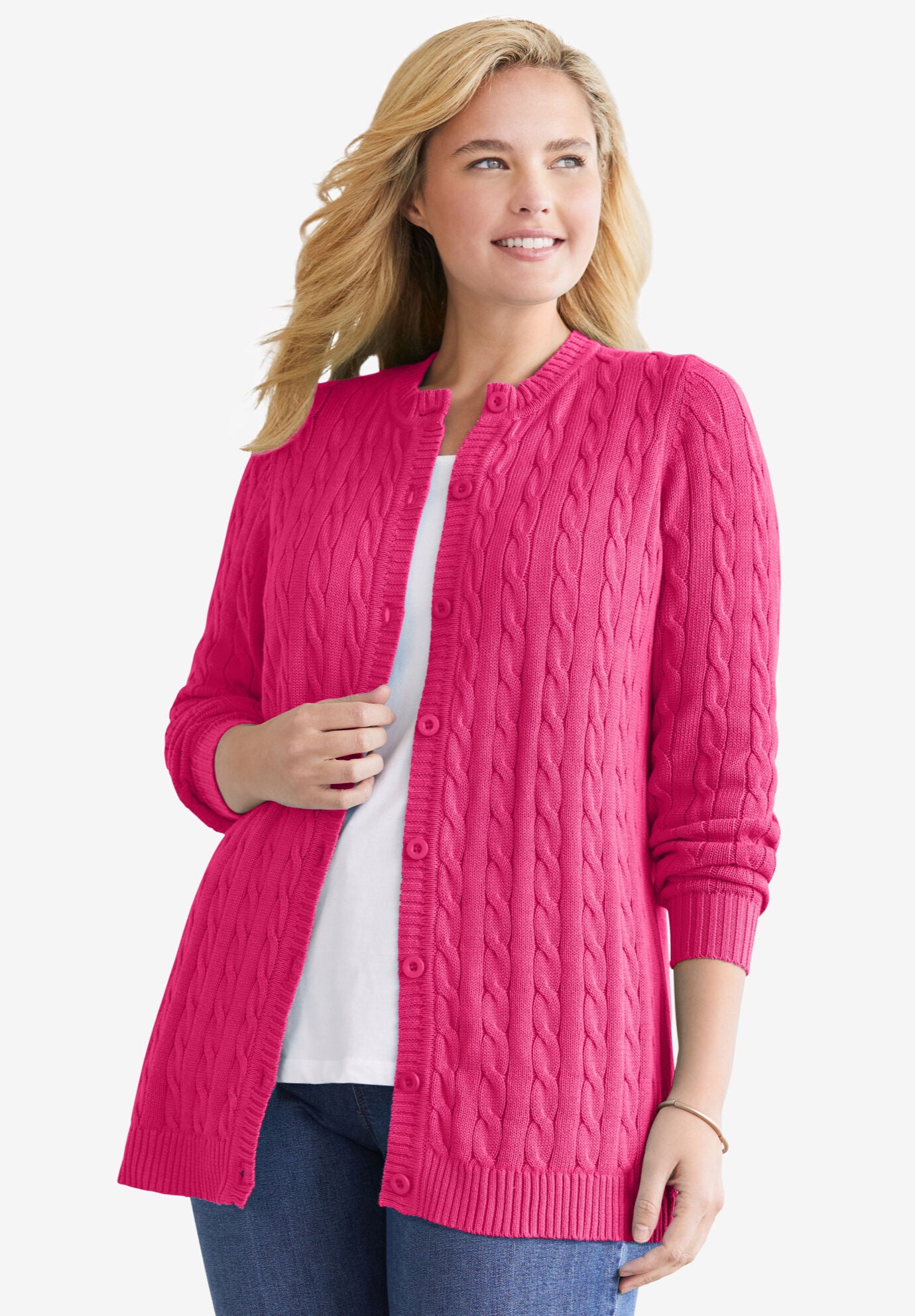 Cotton Cable Knit Cardigan Sweater