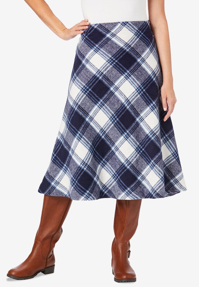 Back-Elastic Plaid Skirt, NAVY PLAID, hi-res image number null