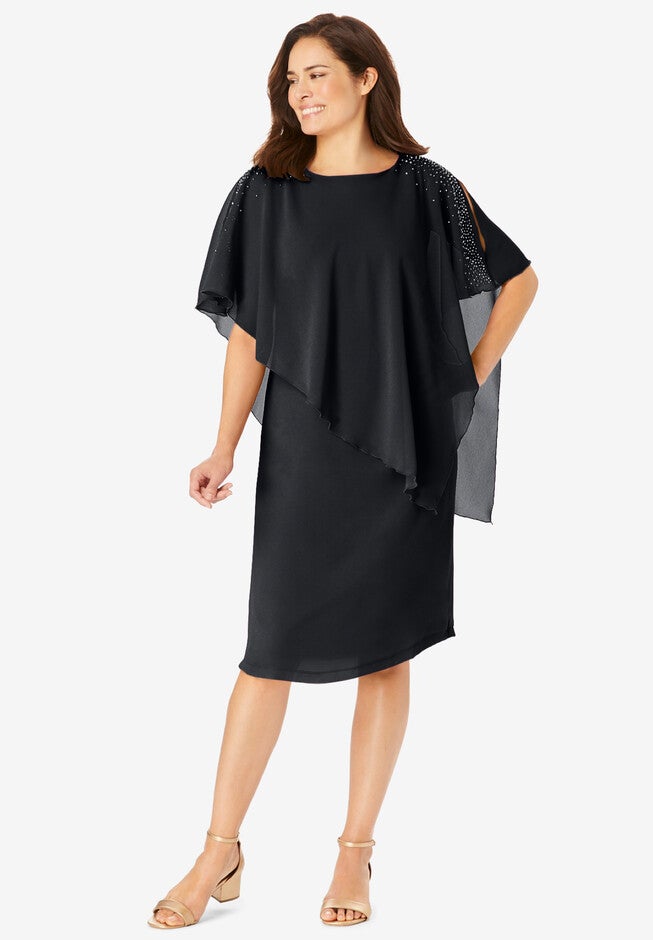 Asymmetric Capelet Dress, BLACK, hi-res image number null