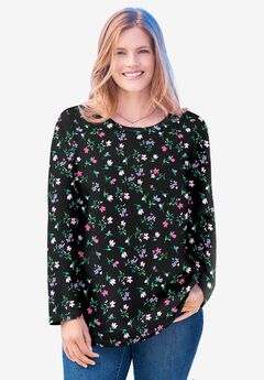 Perfect Printed Long-Sleeve Crewneck Tee