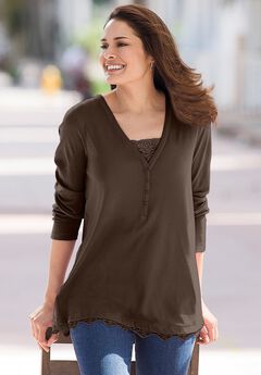 Layered-Look Lace Trim Tee