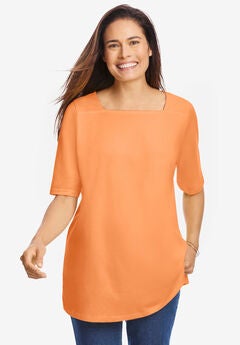Perfect Elbow-Sleeve Square-Neck Tee