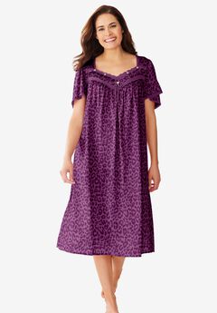 Short Silky Lace-Trim Gown