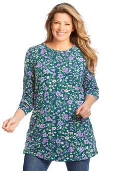 Perfect Printed Long-Sleeve Crewneck Tunic