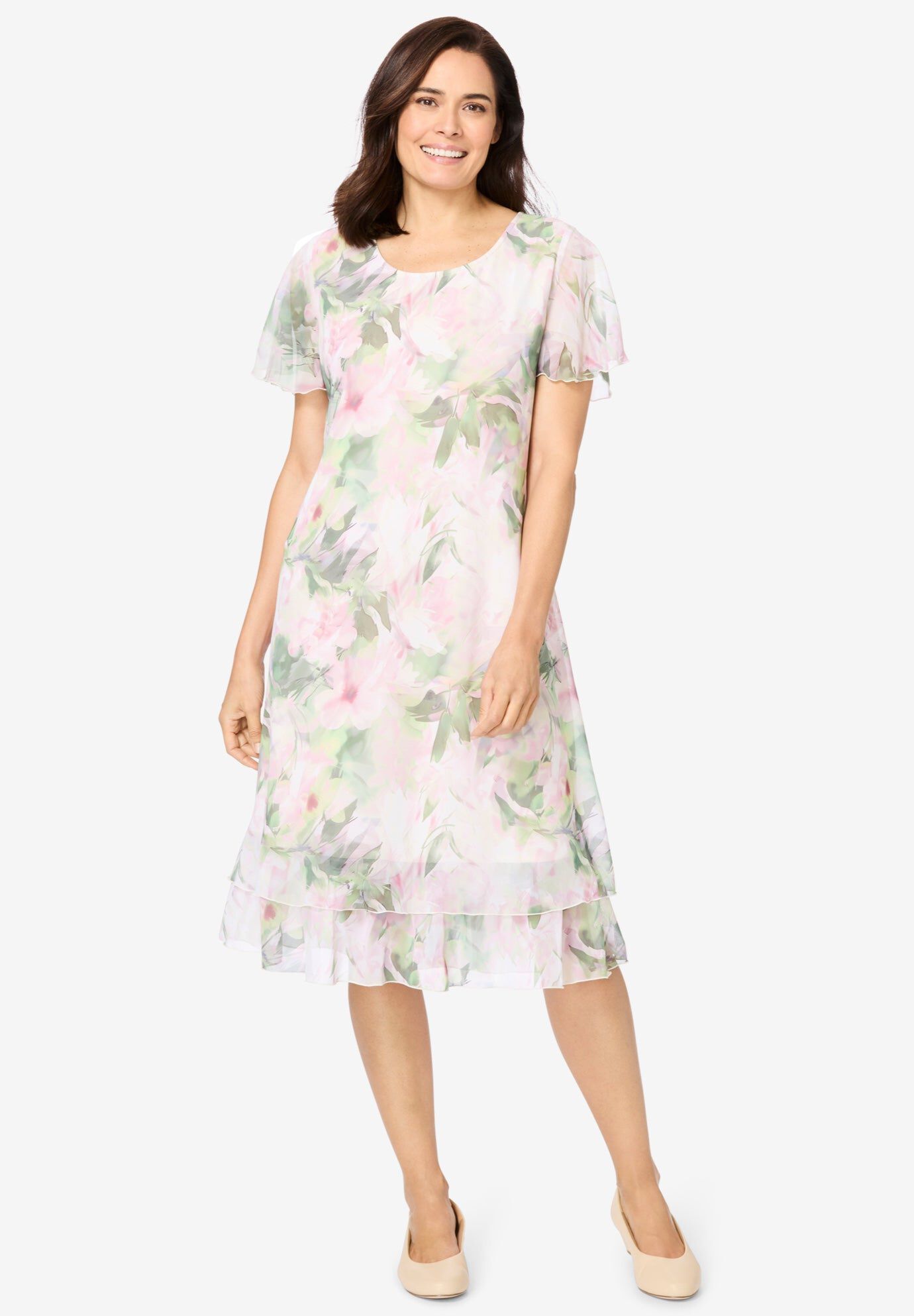 Overlay Tiered Dress, SAGE WATERCOLOR, hi-res image number 0