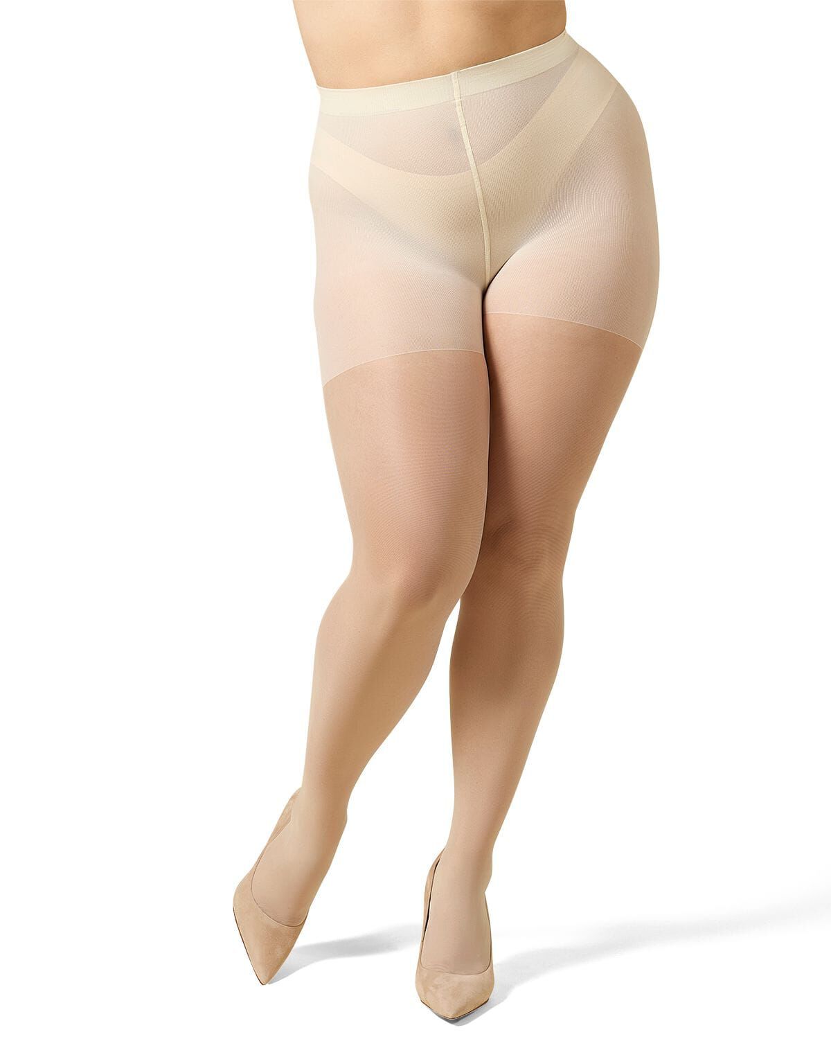 Women&#39;s Essentials White Satin Sheer Control Top 20-Denier Pantyhose, PANNA, alternate image number 3