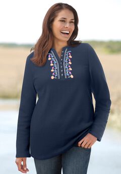 Embroidered Thermal Henley Tee