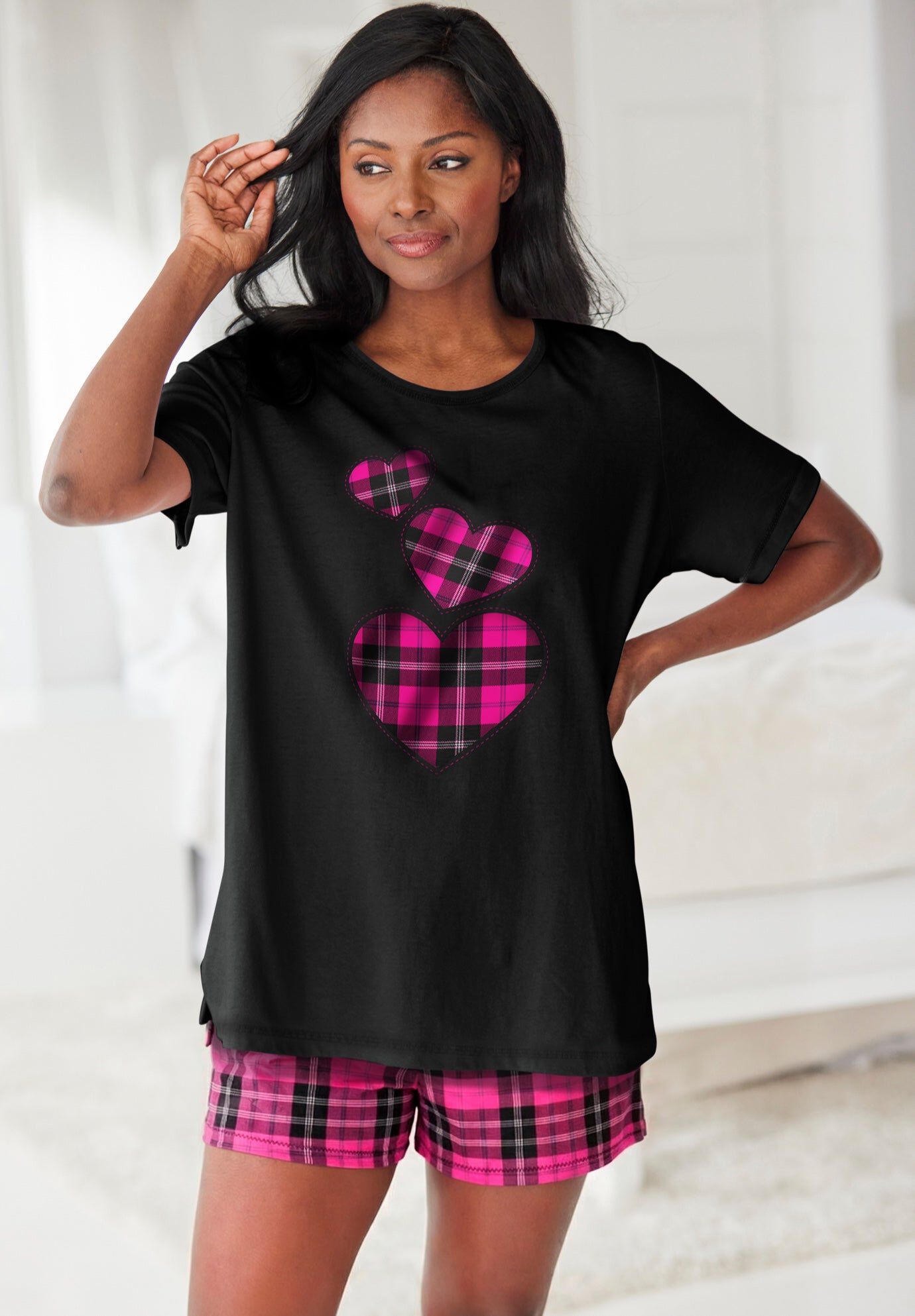 Knit PJ Short Set, BLACK HEARTS, hi-res image number 0