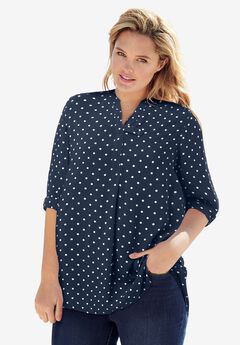Rayon 7-Day Three-Quarter Sleeve Tab-Front Tunic