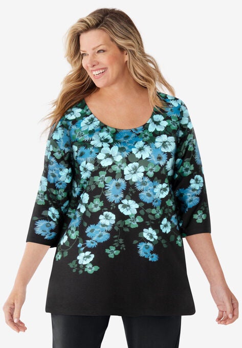 Floral Print Tunic, AZURE FLORAL, hi-res image number null