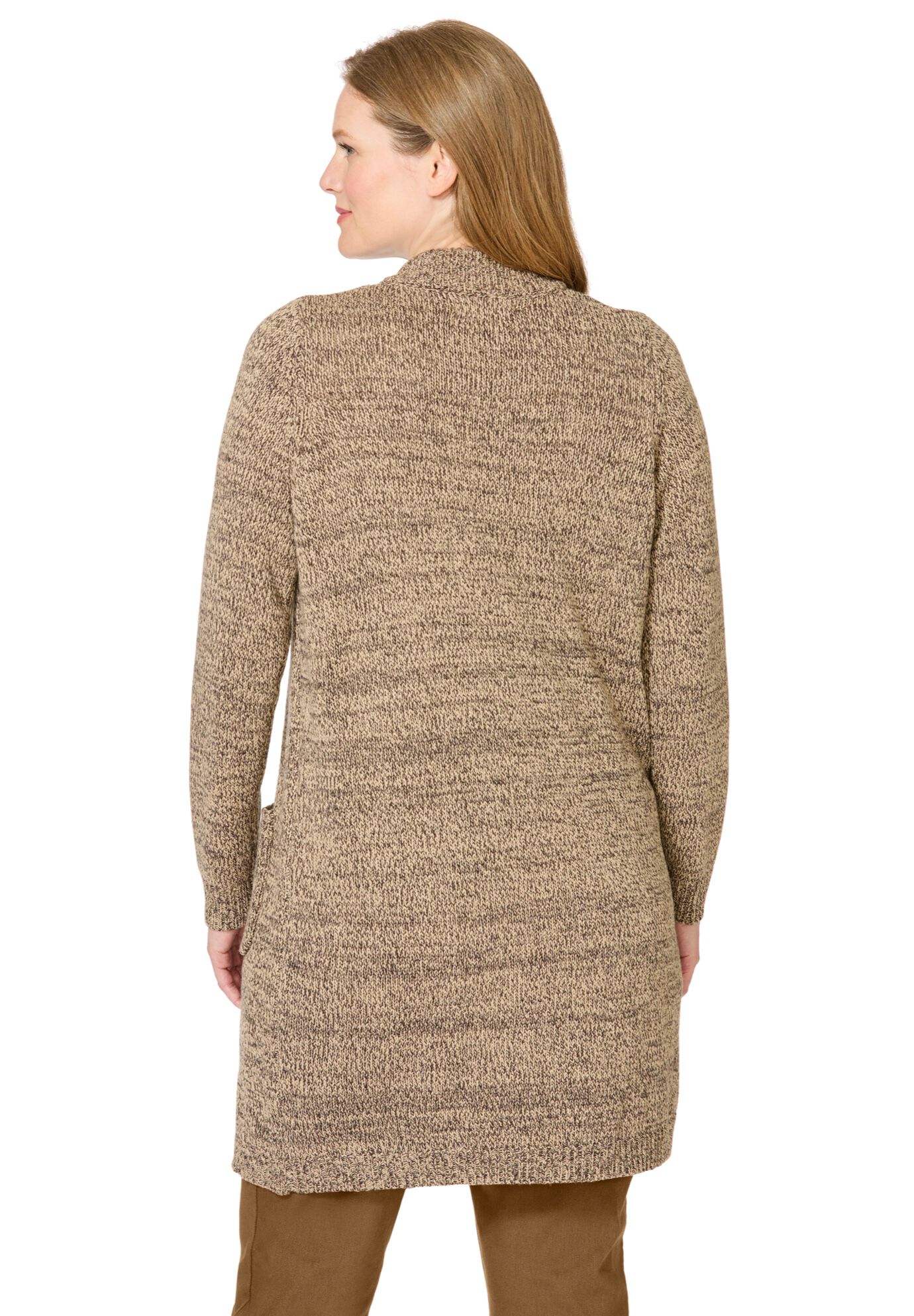 Marled Jacket Duster Sweater, NEW KHAKI CHOCOLATE MARLED, on-hover image number 1