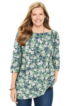Perfect Printed Elbow-Sleeve Boatneck Tee