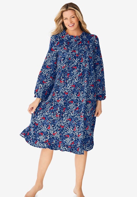 Cotton Flannel Print Short Gown , EVENING BLUE CARDINALS, hi-res image number null