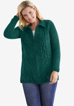 Chenille Zip Cable Cardigan