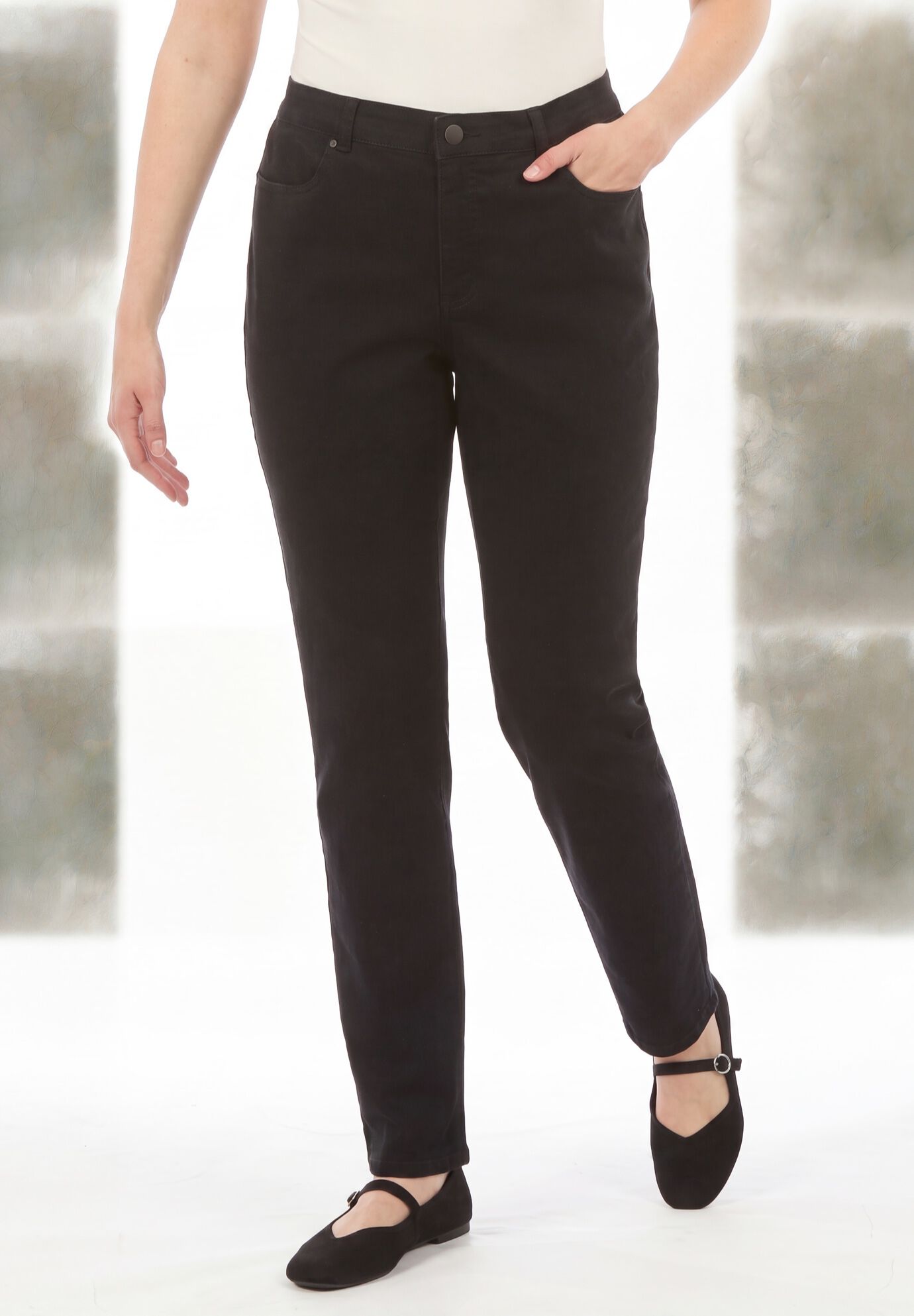 Stretch Straight-Leg Clean Jeans, BLACK DENIM, hi-res image number 0
