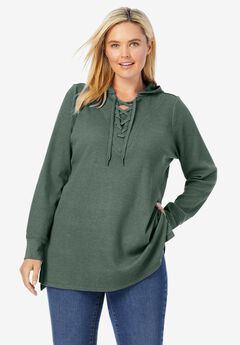 Waffle-Thermal Lace-Up Hoodie