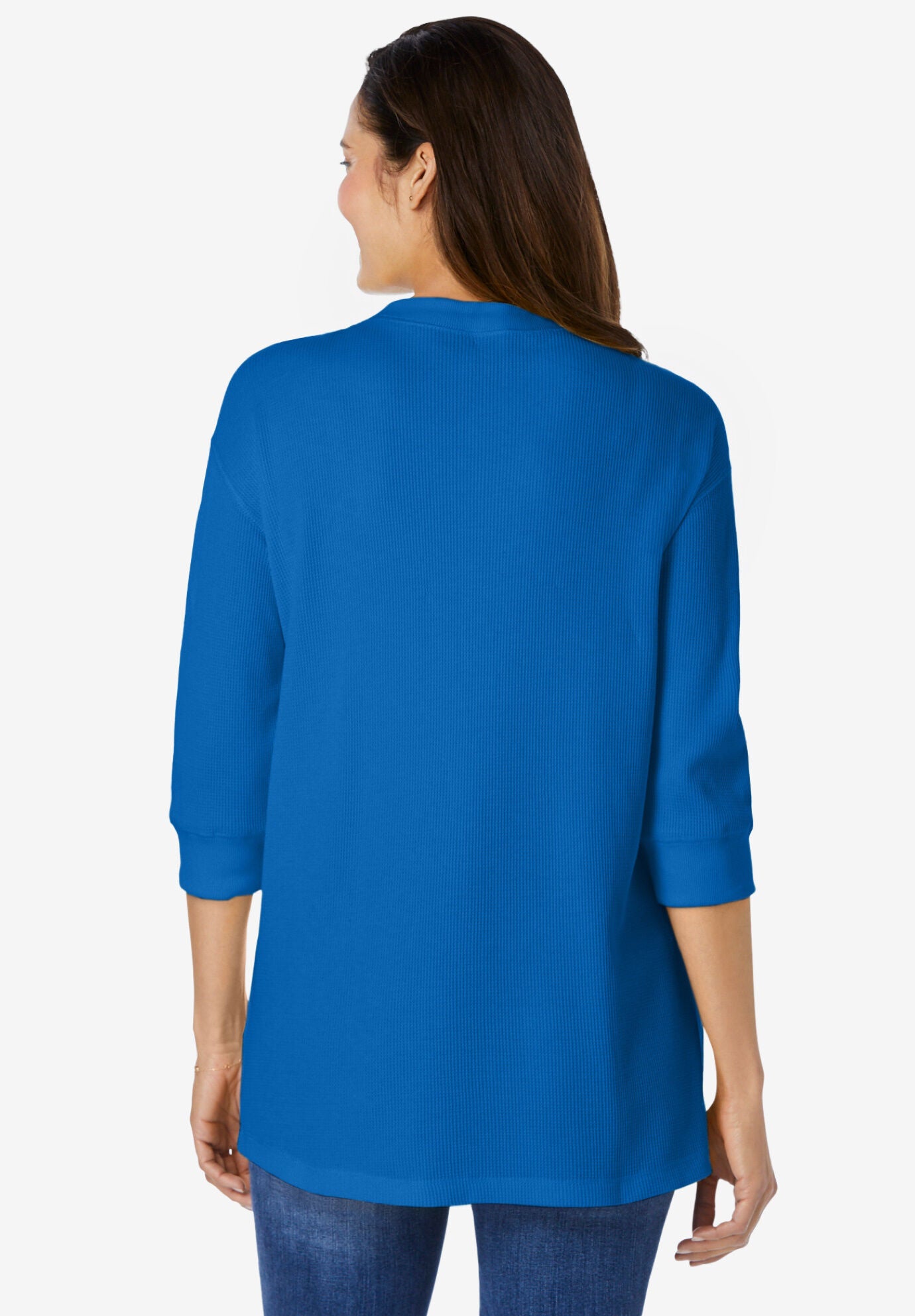 ThreeQuarter Sleeve Thermal VNeck Pullover, Waterfall Woman Within