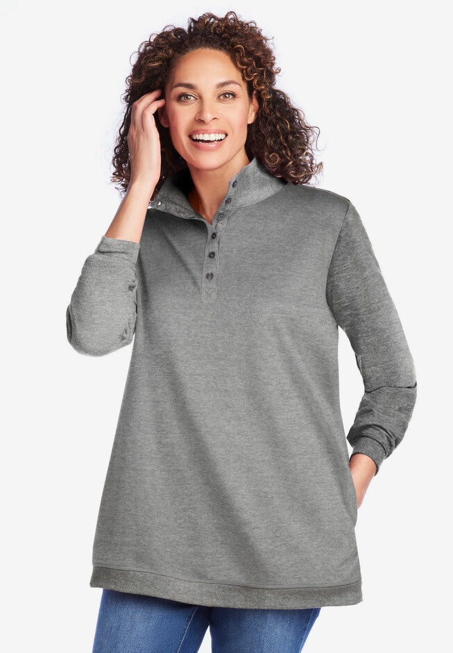 Sweatshirt Henley, MEDIUM HEATHER GREY, hi-res image number null