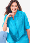 Pintucked Button Down Gauze Shirt, , alternate image number null