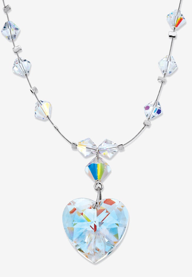 Silvertone Heart Aurora Borealis Necklace Made with Swarovski Elements, SILVER, hi-res image number 0