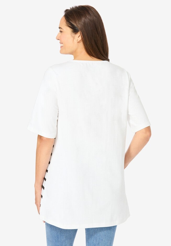 Graphic Print Scoop Neck Tunic, STRIPE HEARTS, on-hover image number null