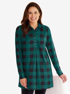 Plaid Knit Tunic With Collar