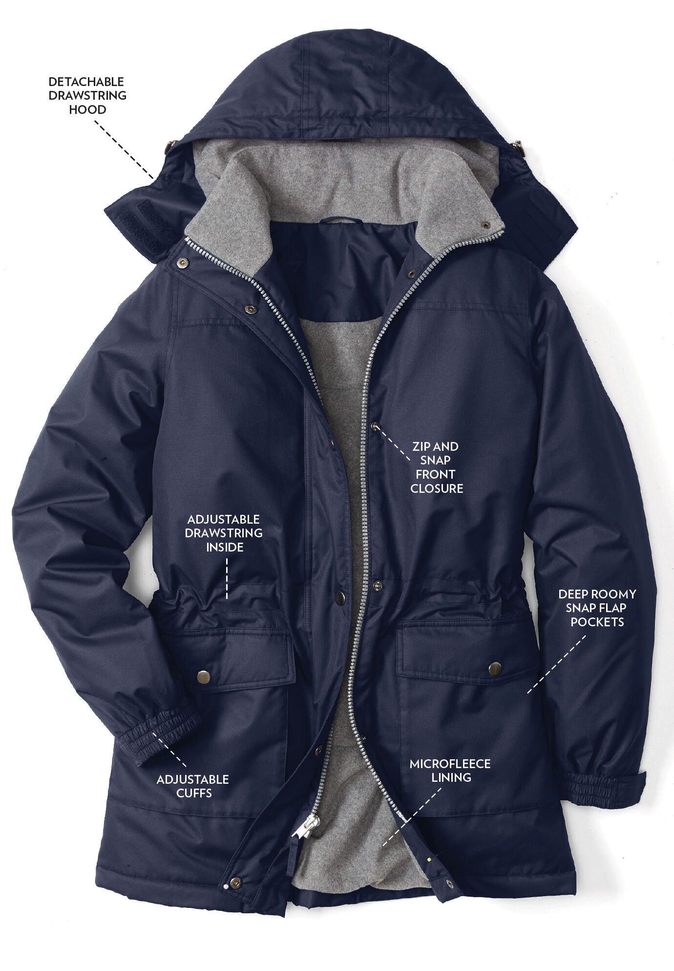 Parka with Detachable Hood Fleece Lining Black Woman Within