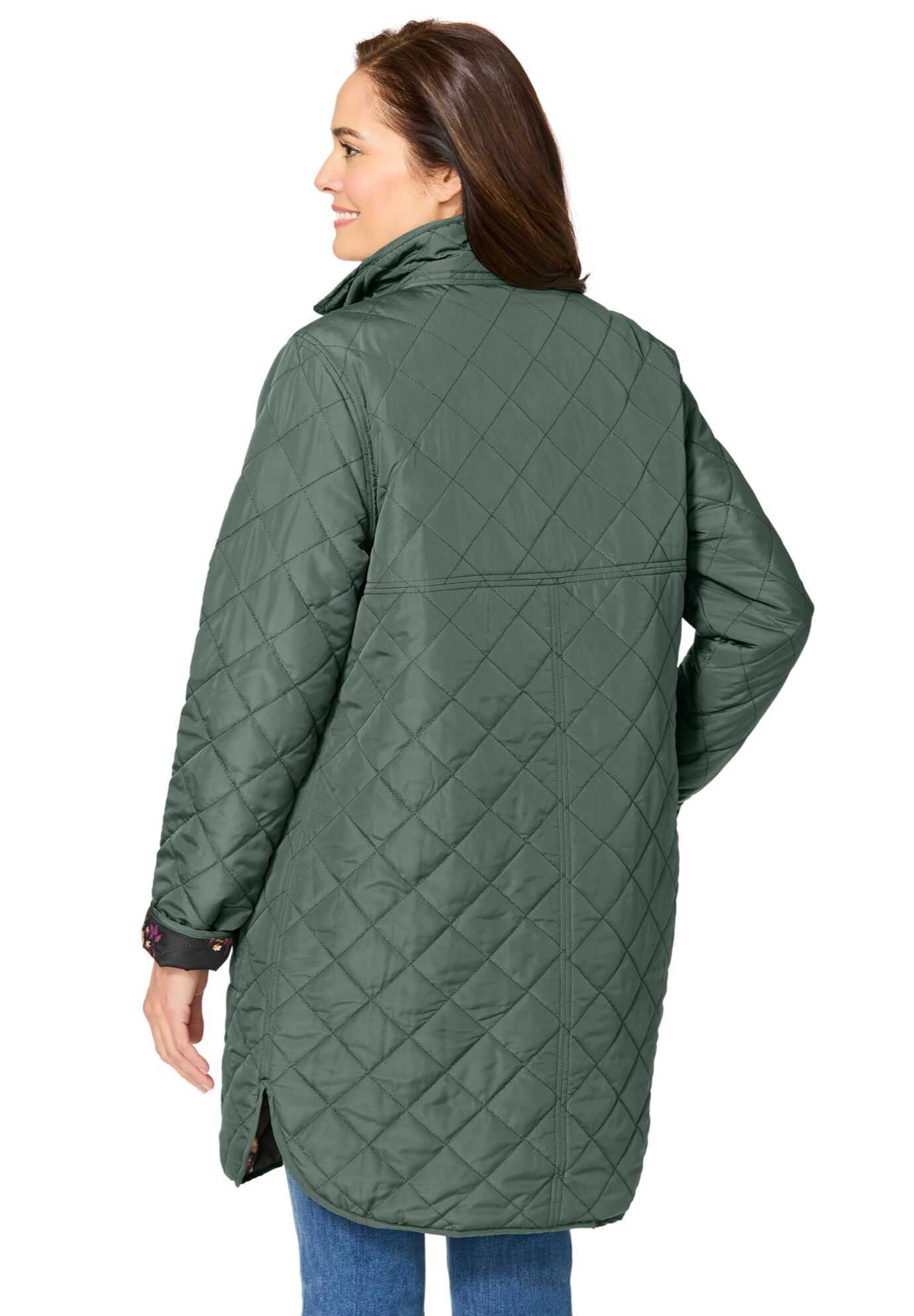 Reversible Quilted Barn Jacket, PINE BLACK PRAIRIE FLORAL, on-hover image number 1