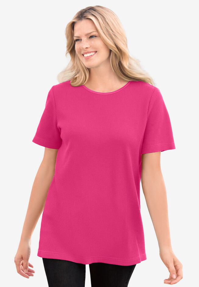Thermal Short-Sleeve Satin-Trim Tee | Woman Within