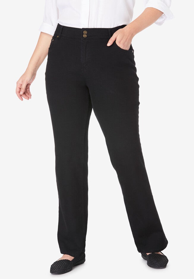Secret Solutions™ Tummy Smoothing Bootcut Stretch Denim Jeans, BLACK DENIM, hi-res image number 0