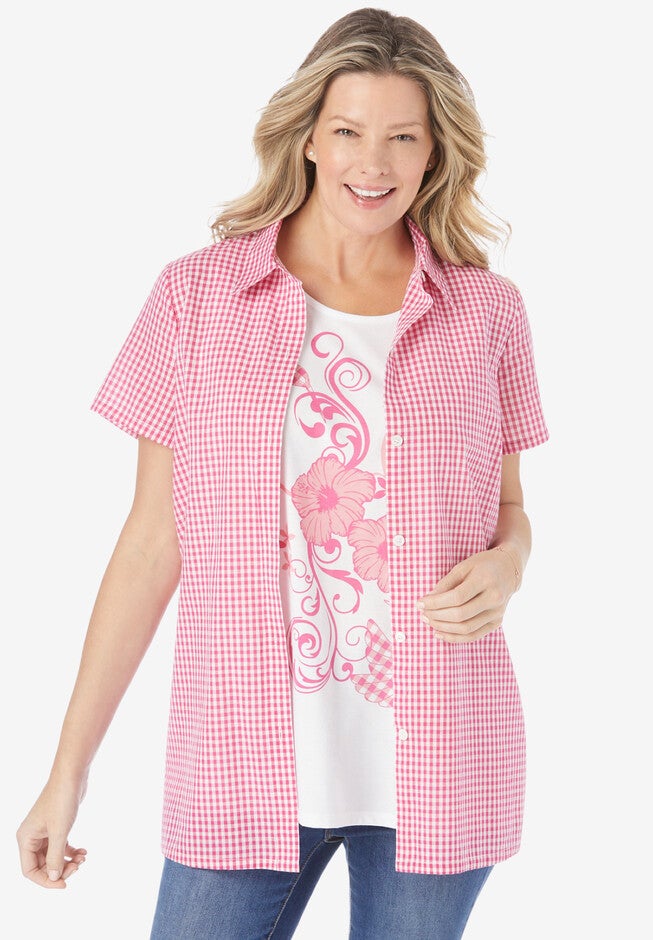 2-in-1 Layer-Look Shirt, RASPBERRY SORBET GINGHAM, hi-res image number 0