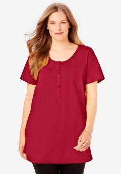 Perfect Short-Sleeve Scoop-Neck Henley Tunic