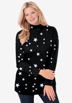 Perfect Printed Long-Sleeve Mockneck Tee