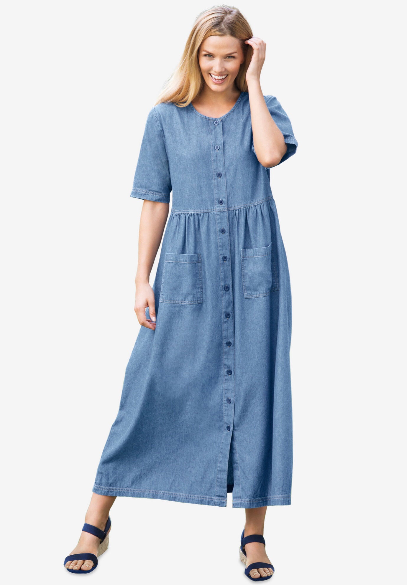 woman within denim dress